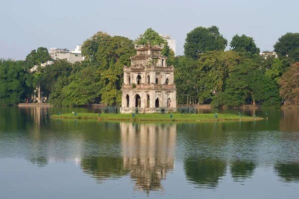 Turtle Tower on the Lake of the returned sword in the historical centre of Hanoi. Vietnam