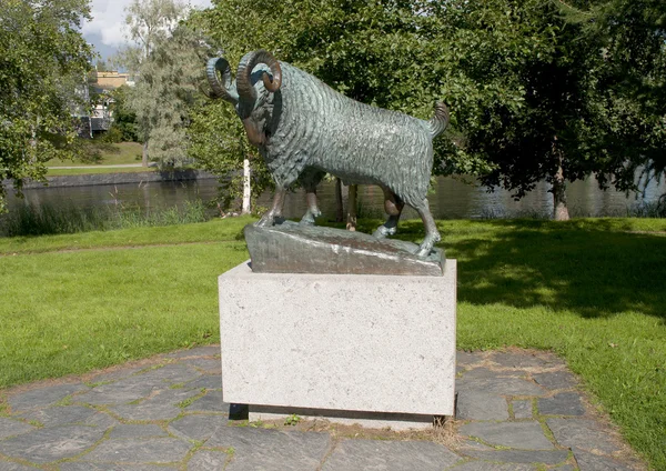 The monument to the black sheep, who saved the Olavinlinna castle from assault by Russian troops. Savonlinna, Finland