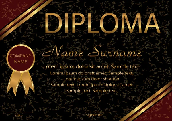Diploma, certificate. Elegant black template with gold. Vector
