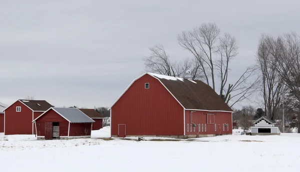 Winter barn and farm scene