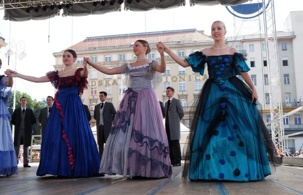 Members of group Osijek 1862 from Osijek, Croatia in traditional city clothing of the 19th century during the 50th International Folklore Festival in Zagreb