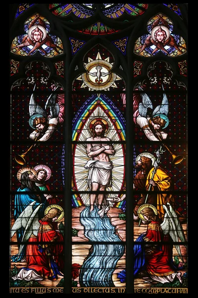 Baptism of the Christ, Stained glass in Votiv Kirche (The Votive Church). It is a neo-Gothic church in Vienna