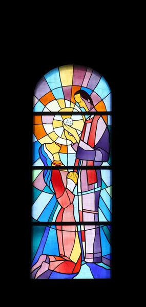 Stained glass church window in the parish church of St. James in Medugorje