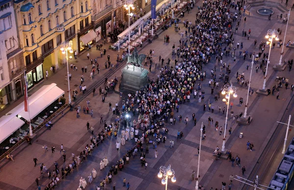 ZAGREB, CROATIA - MAY 31, 2015: Procession through the streets of the city for a day Our Lady of the Kamenita vrata, patroness of Zagreb, led by Cardinal George Pell and Cardinal Josip Bozanic.