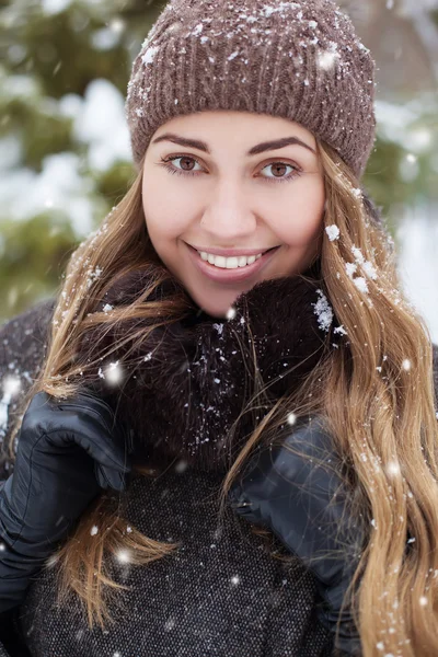 Beautiful blond hair girl in wintertime outdoor, close-up.
