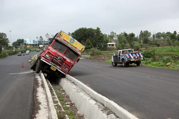 Pune, India - June 27, 2015: An truck that went out of control o