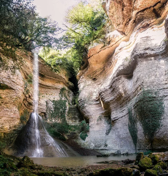 Large waterfalls in green tropical forest at Abkhazia. Selective