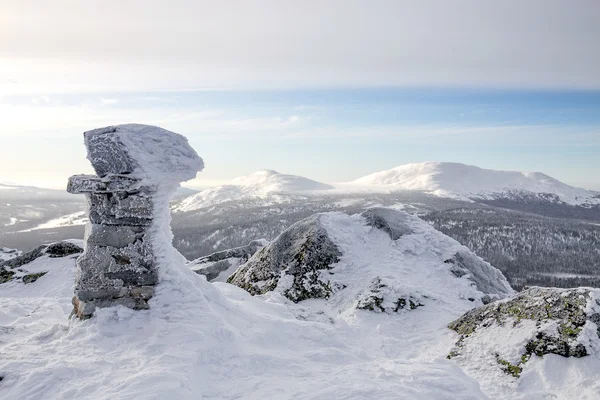 Winter Landscape with Stone Rock Covered with Snow - South Ural