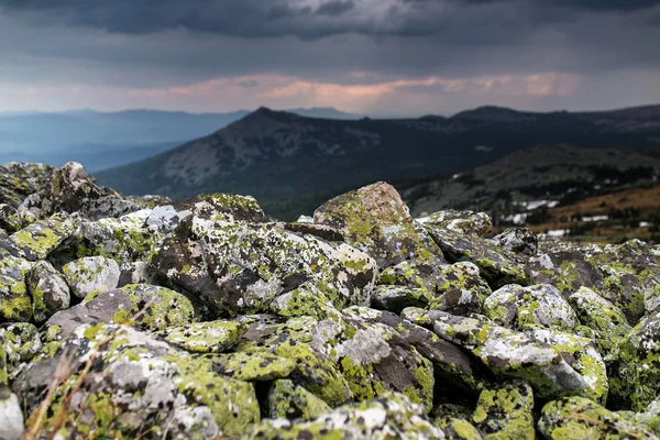 Mountain landscape with sky and clouds, Iremel, Ural Mountains,