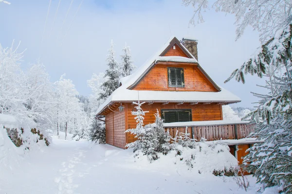 Mountain cottage in winter