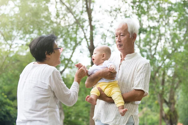 Grandparents playing with baby grandson