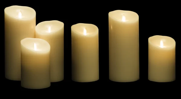 Candle Light, White Wax Candles Lights Isolated on Black