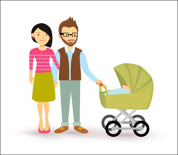 Young couple baby start family newborn people flat