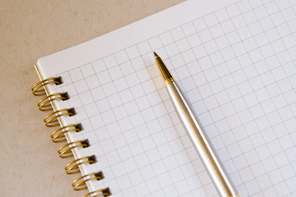 A blank squared notebook with pen
