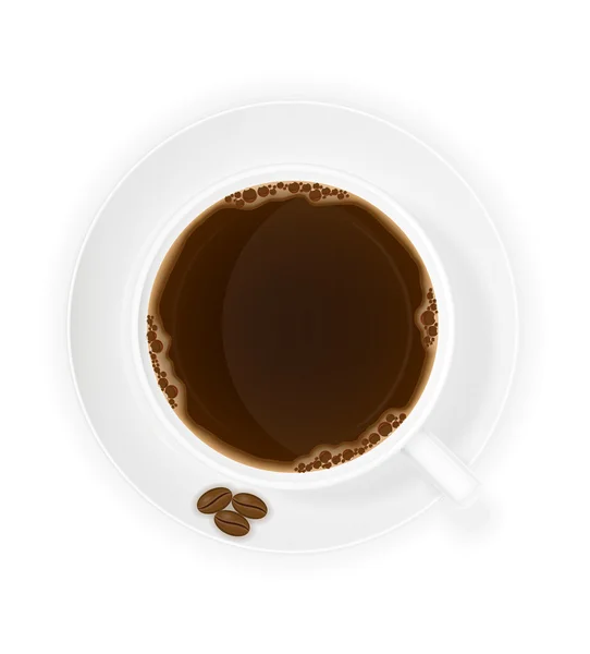 Cup of coffee and grains top view vector illustration