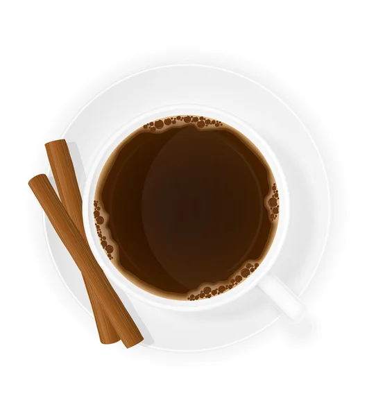 Cup of coffee with cinnamon sticks top view vector illustration