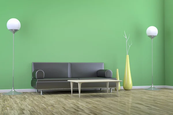 Green room with a sofa