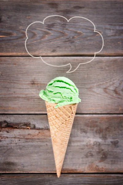 Top view green tea ice cream cone