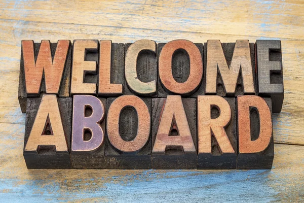 Welcome aboard in wood type
