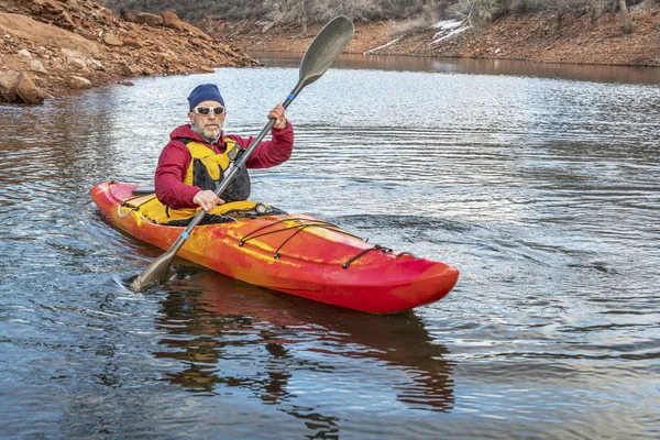 Paddling river kayak on lake