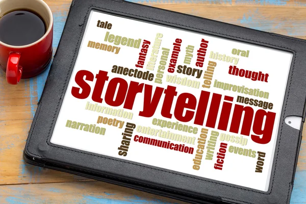 Storytelling  word cloud on tablet