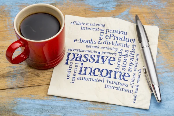 Passive income word cloud on a napkin