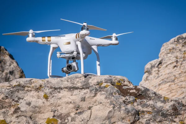 Phantom quadcopter drone on a cliff