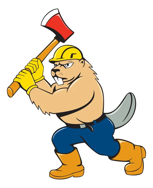 Beaver Lumberjack Wielding Ax Cartoon