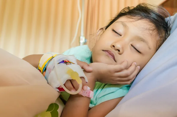 Sick Asian Little Girl Bed Rest Patient in Hospital