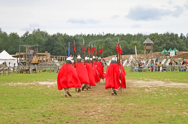 Warriors at historic reconstruction of Kievan Rus\' in the ethnopark \