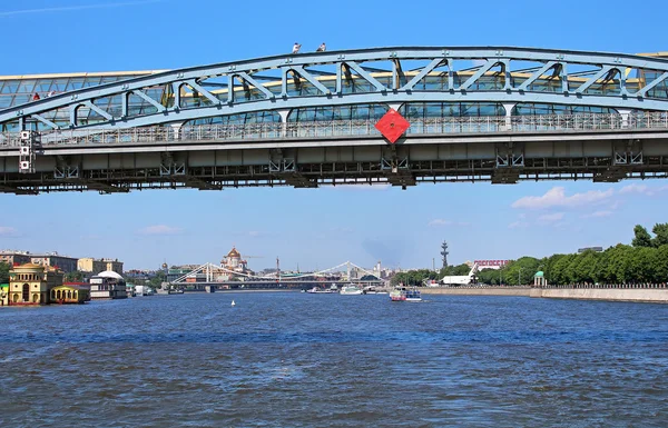 Moscow river and Pedestrian Andreevsky bridge in Moscow, Russia