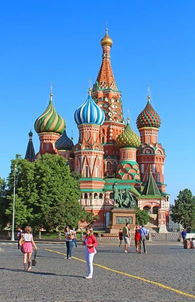 View of Pokrovsky cathedral on Red square in Moscow, Russia. The cathedral was built in 1555-61 on orders from Ivan the Terrible