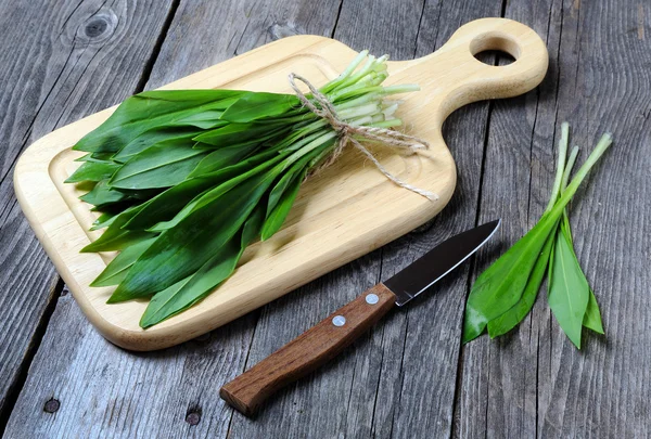 Ramson or wild garlic on a cutting board