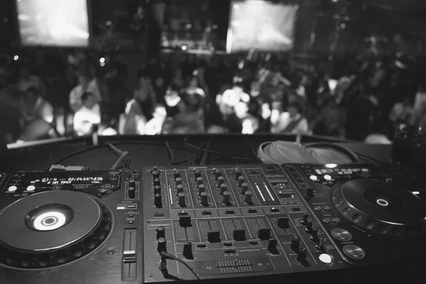 Black white dj mixer in party