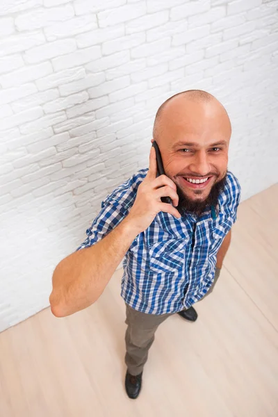 Casual Bearded Business Man Cell Smart Phone Call Top View