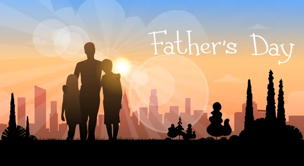 Father Day Holiday, Silhouette Son Daughter Dad Embrace