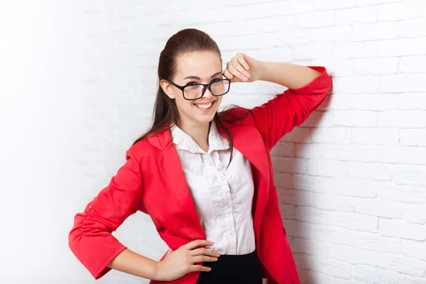 Businesswoman happy smile wear red jacket glasses