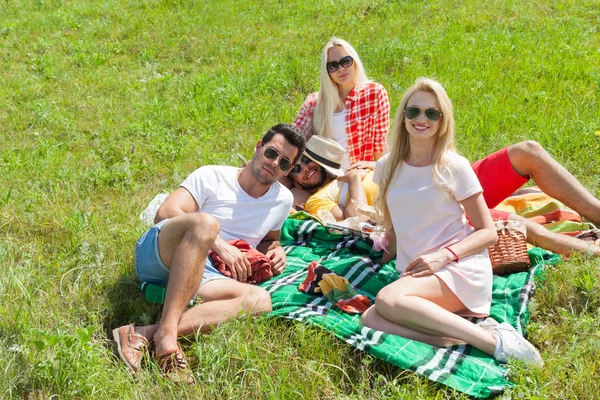 Friends picnic people group sitting blanket outdoor green grass