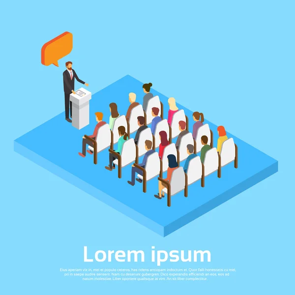 Businessman Leader With Chat Bubble Business People Group Conference Hall Meeting Copy Space 3d Isometric