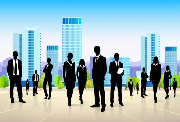 Business people on city landscape