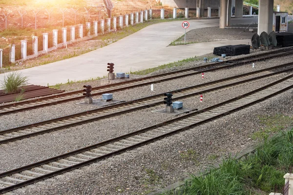 Rail Road Tracks - electrical. Looking down the train tracks