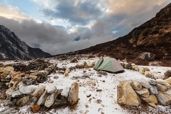 Tent in the mountains in spring