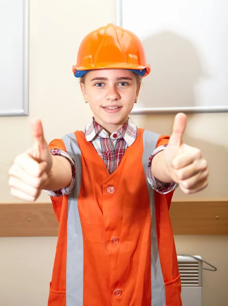 Young contractor shows gesture in the office