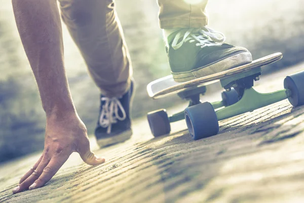 Skateboarder riding skateboard