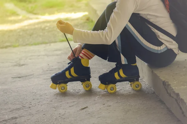 Woman Ties Vintage Retro Quad Roller Skates