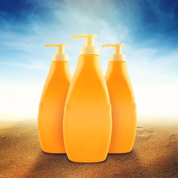 Suntan Lotion Bottles on Sunny Beach