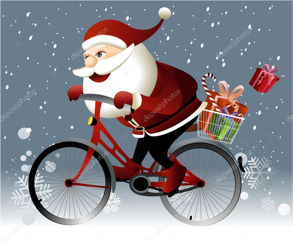 papai noel a andar de bicicleta vetor de stock papai noel a andar de bicicleta vetor de stock