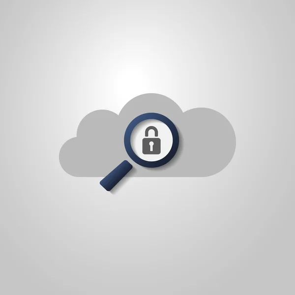 Cloud Computing Concept Design with Magnifying Glass and Padlock Icon