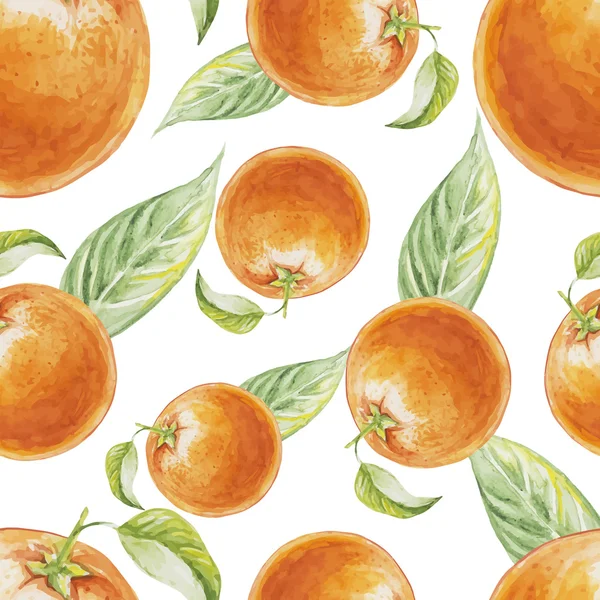 Watercolor seamless pattern of orange fruit with leafs. Vector illustration of citrus orange fruits. Eco food illustration