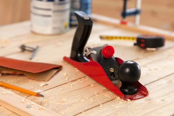 Woodworking tools on a carpenters table